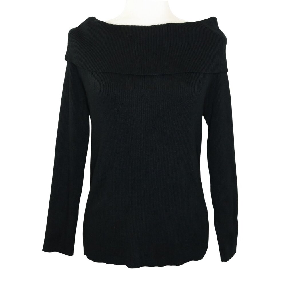 Lillusory Sweater Black Ribbed Off Shoulder Stretch